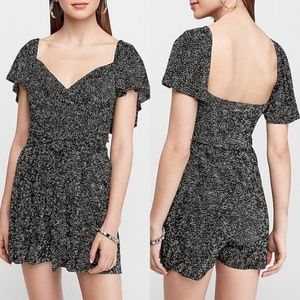 NWT Express Pleated Wrap Front Romper Black Polka Dot V-Neck- Size MEDIUM